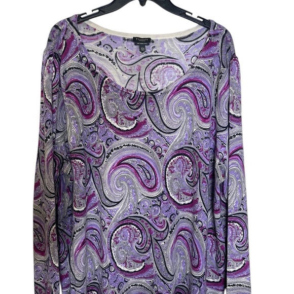 Talbots Purple Paisley Pure Merino Wool Lightweight Sweater 3X Petite GUC - Picture 6 of 8